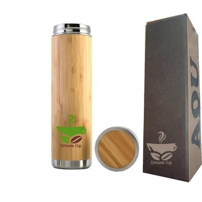 China 2021 Natural Double Wall Stocked Bamboo Coffee Tumbler With Bottom 350ml 450ml 500ml Tumbler Steel Wood Bamboo With Tea Strainer for sale