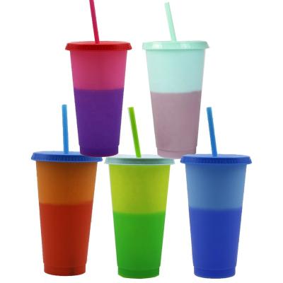 China Hotsale Amazon Stocked Reusable Color Changing Plastic Cup 710ml&460ml Color Changing PP Plastic Cup With Lid Straw for sale