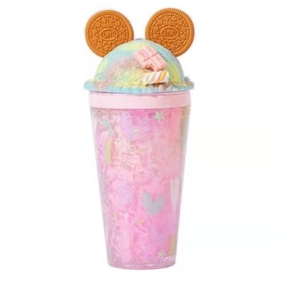 China Double Walled Plastic Tumbler Stocked 16oz Dome Lid Mickey Ice Cream Ears Paper Coffee Cups with Lids and Straws for sale