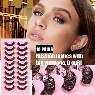 China Natural Popular Russian Style Long Strip Lashes Private Labels Faux Mink Eyelash Extension Tape Double Density Loop Russia Deep Eyelash for sale