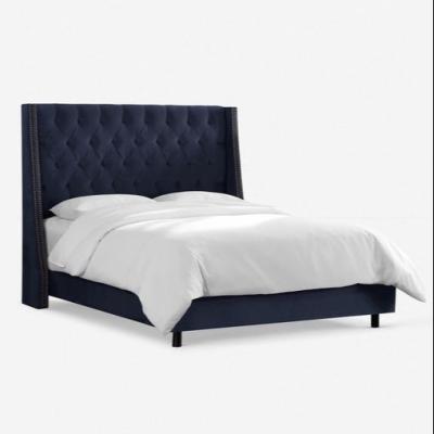 China Factory price tufted british style luxury tufted headboard with studs custom made bed for bedroom navy color for sale