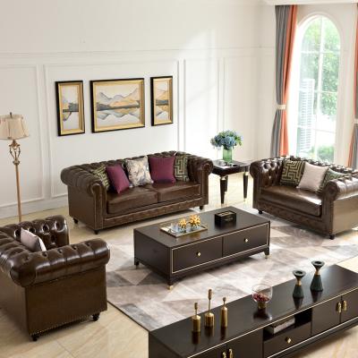 China Other Factory Price Vintage Style Tufted Custom Synthetic Leather Sofa With Roll Arm For Living Room Optional Color for sale