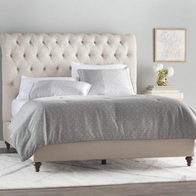 China Factory British Style Tufted Rolled Tufted Headboard Custom Canvas Bed Set For Bedroom Cream ColorBed Set For Bedroom Cream Color for sale