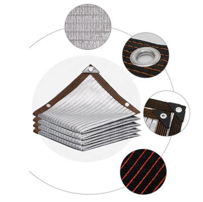 China Selling10*10ft 75% Sunblock Eco-friendly Warm Shade Sails Reflective Knitted AluminumShade Fabric Panels With Grommets for sale