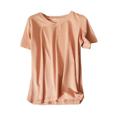 China The Other Double Cotton V-Neckline Mercerized Color Small Short Sleeved T-Shirt Multi Loose Slimming Summer Top Girl for sale