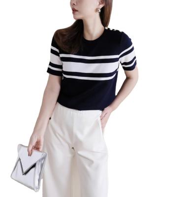 China The Other Shoulder Irregular Gold Contrast Striped Buckle With Natural Silk Knitted T Shirt For Summer for sale