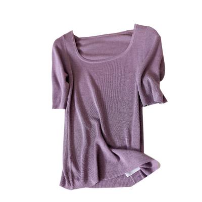 China Anti-wrinkle unique square round neck with Tencel thin adjustment yarn elastic wool knit sweater for spring for sale