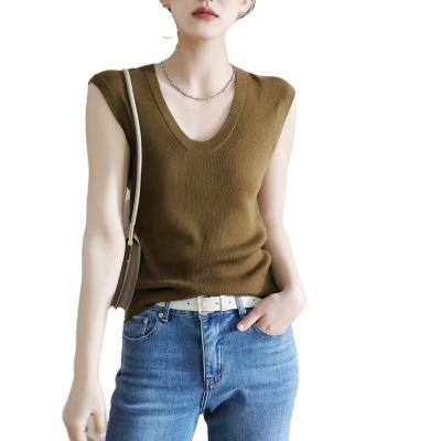 China Comfortable U-neck Sustainable Yarn Elastic Knitted Vest For Spring And Summer Women for sale