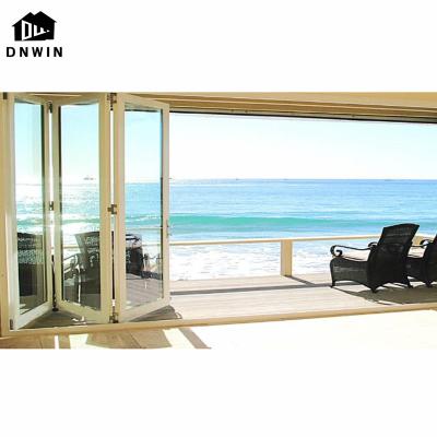 China Waterproof Interior Villa Patio Aluminum Seaside Soundproof White Bifolding Glass Door for sale