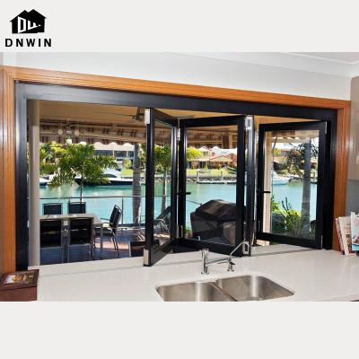 China American Villa Aluminum Tempered Glass Screen Style Folding Bifolding Window For Kitchen for sale