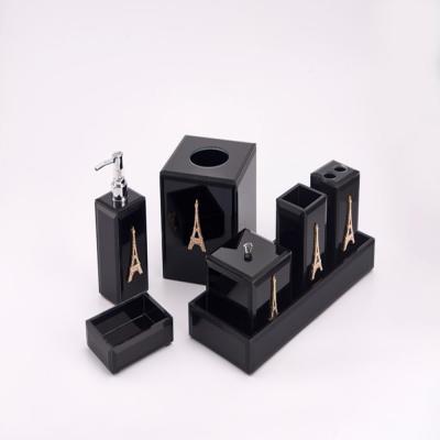 China Sustainable Custom Black Bathroom Bath Accessories Set Glass Bathroom Set for sale