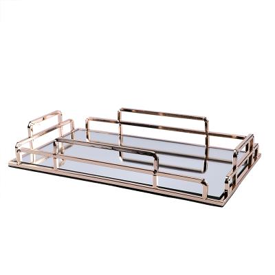 China Wholesale Mirror Hotel Metal and Wrought Iron Serving Decorative Mirror Tray Iron Frame Mirror Tray Jewelry Mirror for sale