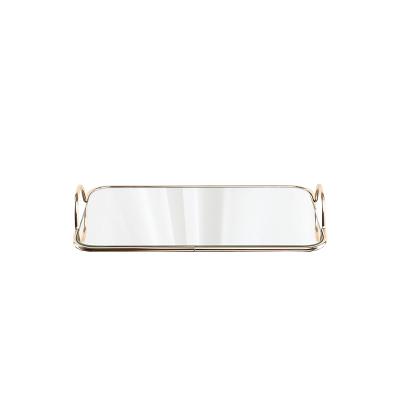 China Gold Waterproof Mirror Perfume Tray Dresser Ornate Tray Metal Jewelry Fragrance Decorative Makeup Tray Organizer for sale