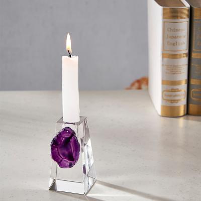 China Home Decoration Glass Candle Holder With Agate Decor , Crystal Candle Holder For Home Decor for sale