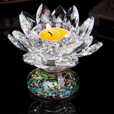 China Home crystal tea light candle holder lotus flower decorations table wedding decoration candle glass jar for sale