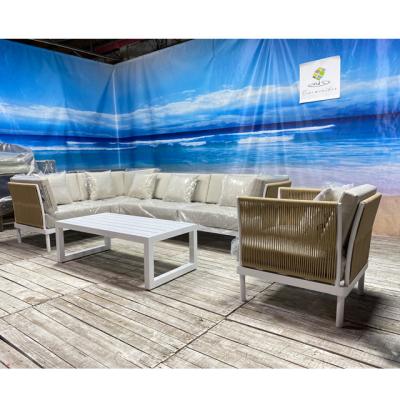 China Modern Garden Rope 100% Hand - Woven Waterproof Sofa Set With Soft Cushion for sale