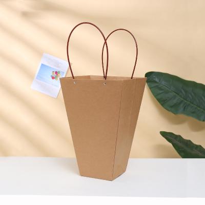 China High Quality Fashionable Recyclable Wholesale Promotion Kraft Paper Basket Bag Stand Folding Portable Kraft Paper Bag With Handle for sale