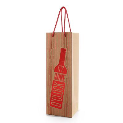 China Recycled Materials Biodegradable Rack Up Kraft Paper Wine Bag High Quality Hot Selling Bronzing Customize Your Own Logo With Handle for sale