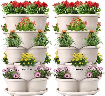 China WY 5 Row Modern Vertical Gardening Stackable Planter for Strawberries Flowers Herbs Vegetables Stacking Planter for sale