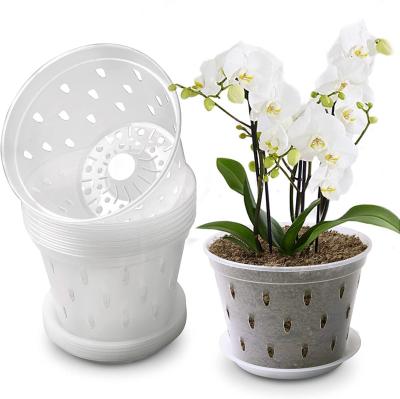 China WY New Modern Orchid Pots for Repotting Clear Orchid Pot with Holes and Saucers for Flower Plant Indoor and Outdoor Plastic Pots for sale