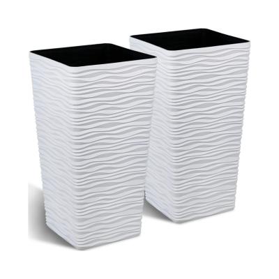 China Country WY Resin Tall Square Fiberglass Planter Ply Stripe Embossed Wholesale for sale