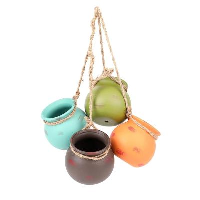 China Country WY Mini Jar Ceramic Succulent Cactus Custom Pots Flower Pot with Hanging String for sale