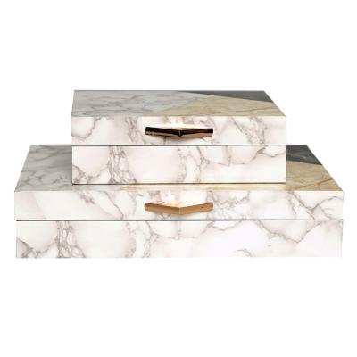 China Low Price Decorative Wholesale Custom Marble Box China Luxury Gift Box Wood+Sticker+Metal for sale