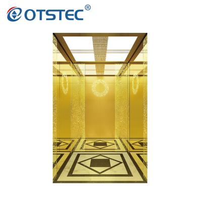 China Traditional Gold Titanium Etching Cabin Mall Car Elevator for sale