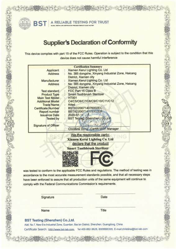 FCC - Xiamen Kerui Lighting Co., Ltd.