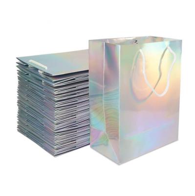 China Recycled Materials Sell Well Popular Makeup Luxury Custom Printing Cosmetic Clothes Packing Holographic Paper Shopping Bag With Logo for sale