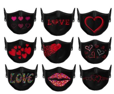 China 2022 Reusable Face Maskes Valentine's Day Customized Black Cloth Reusable Washable Adjustable Love Maskes For Adult for sale