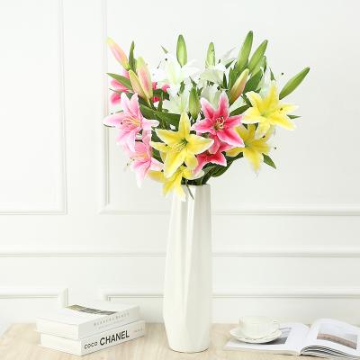 China Wedding Flowers Artificial Flowers 3D Printing 3 Lily Floral Bouquet Home Decoration Party Table Head Silk Centerpieces for sale