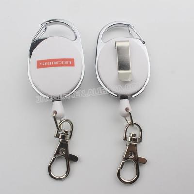 China high quality silk screen printing yo-yo carabiner badge reel with metal hook round for sale