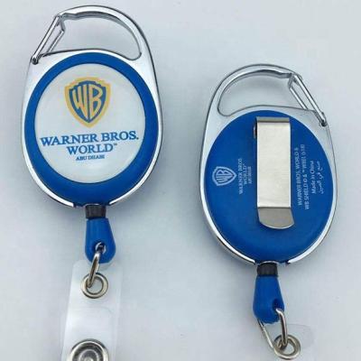 China Retractable ID Badge Metal Card Customized Nylon Reel/Carabiner Printing Retractable Badge Holder for sale