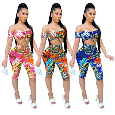 China New Arrival Summer Waterproof Shorts Crop Top Pants Casual Tank Tops Women Print Cartoon Tracksuit Sports Two Piece Set for sale