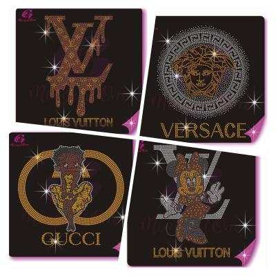 China Popular Pretty Hotfix Brand Pattern Rhinestone Heat Transfer Pattern Flatback Custom Rhinestone Transfer for sale