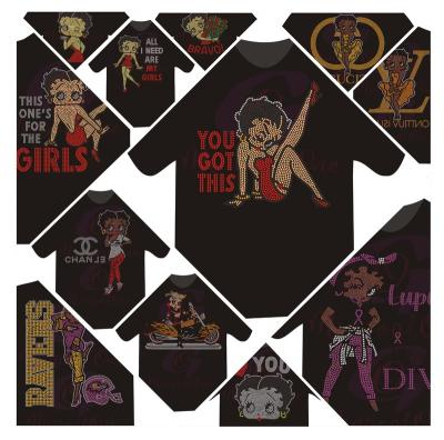 China Afro Flatback Girl Betty Boop Hotfix Rhinestone Heat Transfer Iron On Pattern Designs For Shirt for sale