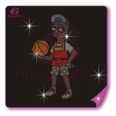 China Flatback Hotfix Sports Player Design Cartoon Basketball Player Iron On Pattern Rhinestone Heat Press Transfer For Shirt for sale