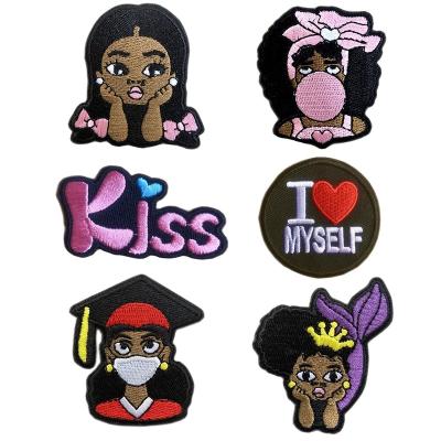 China Handmade Chinese Factory Custom Iron On Embroidery Patch Iron On Black Girl Magic Embroidered Patches For Clothing for sale