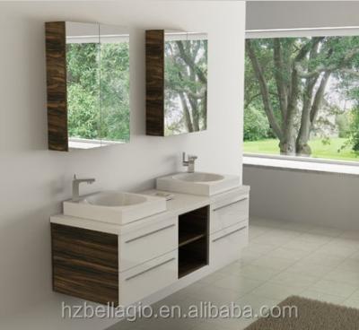 China Modern bathroom cabinet waterproof vanity with double wash stand,two big drawer,one open front cabinet for sale