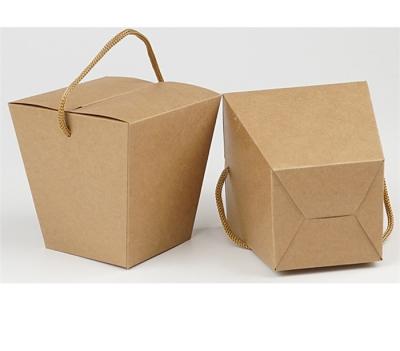 China Recycled Materials/Gift/Bread Meal/Premade Snacks/Custom Trapezoid Shape Folding 350gsm Brown Kraft Paper Box Small Food Packaging Box With Handle for sale