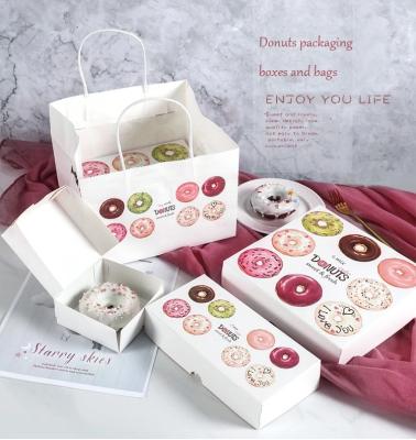 China Recycled Materials 2/4/6 Piece Donut Custard Pastry Mousse Cake Packaging Box Food Grade Tart Takeout Paper Box With Carry Bag for sale