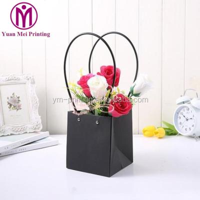 China Wholesale Recyclable Embellish Square Bottom Flower Gift Wrapping Paper Shopping Bag With Handles for sale