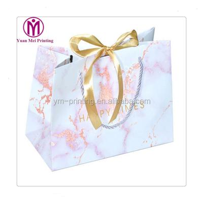 China Recyclable Custom Luxury Giant Marble Gift Textile Art Textured Paper Packaging Bag With Ribbon for sale