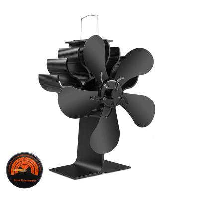 China Original Household Heat Powered Small Wood Fan Low Price High Airflow 5 Blade Black for sale