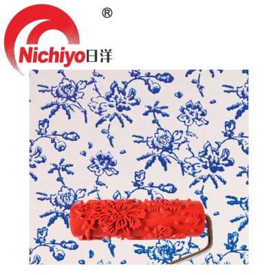 China Diy Dustproof Rubber Embossed Flower Pattern Paint Roller For Home Wall Decoration Blue for sale