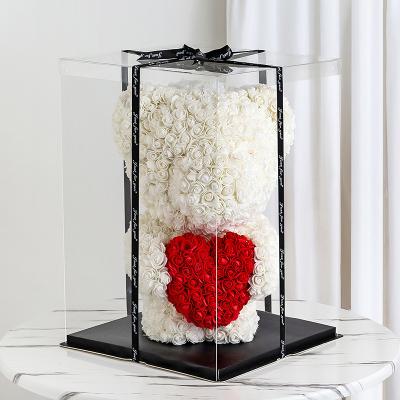 China 40cm Biodegradable Selling Shape Clear Favor Box Size More Wedding PVC Pet Plastic Folding Transparent Cake Rose Bear Toy Display Gift Box for sale