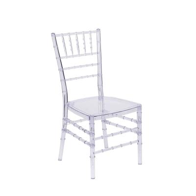 China Contemporary Hot Sale Elegance Hotel Wedding Crystal Ice Blue Stacking Gardening Clear Chiavari Chair for sale