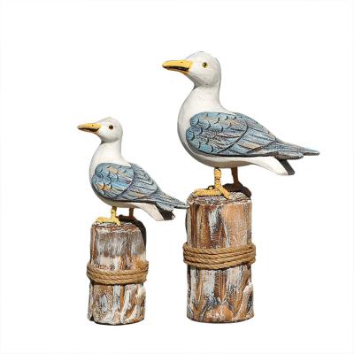 China Europe 15 Years Favtory Arts And Crafts Cute Hand Carved Decorative Wooden Seagull Bird for sale