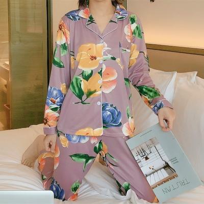 China QUICK DRY High Quality Pajamas Female Pajamas Cardigan And Pants Set Women Sheath Long Pants 2 Pieces Comfortable Sleepwear Set for sale